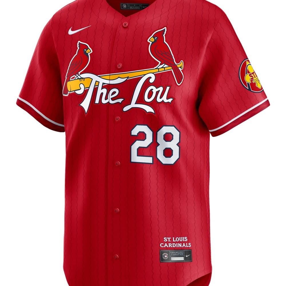 Nike Red St. Louis Cardinals 'The Lou' Baseball Jersey #28 Men Size Large